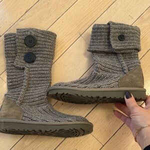 UGG Knit Button Boots - Gray and Tan